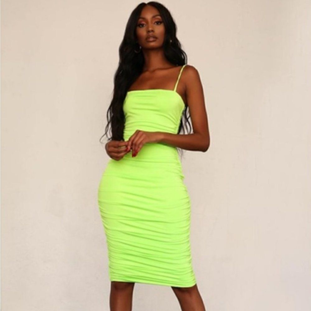 Tiger Mist Neon Green Midi Dress